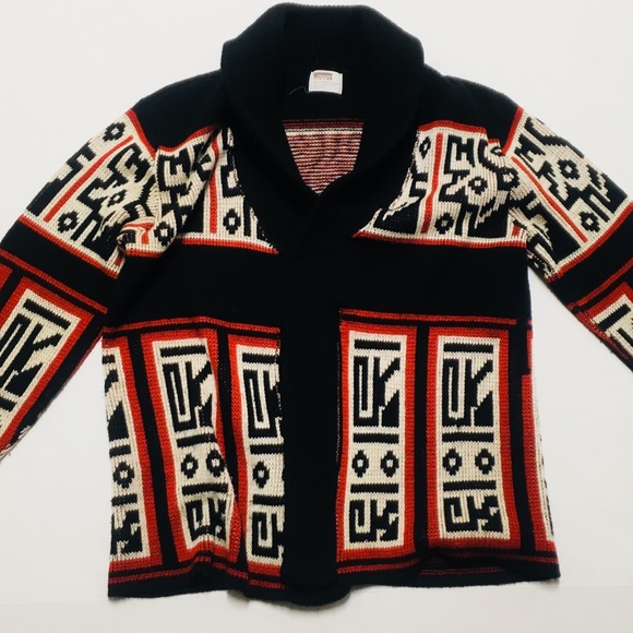 Vintage 70s Aztec style open cardigan sweater M L - Picture 4 of 5